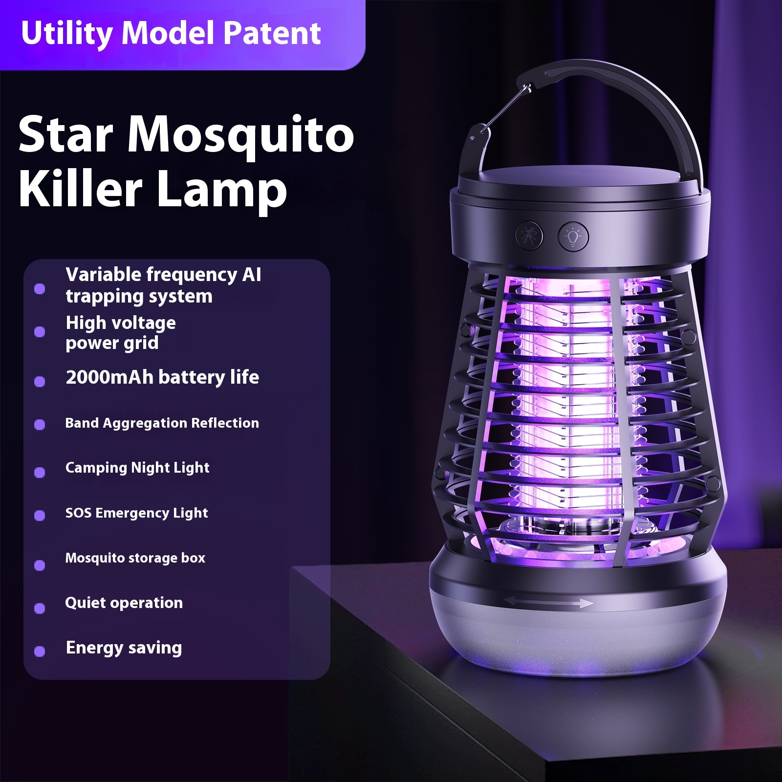 2in1 Mosquito Killer Lamp Electric Fly Catcher USB Rechargeable Electric Mosquito Swatter Electric Fly Trap With Night Light S0S Emergency Light Mosquito Killer Terrace Camping - Image 7